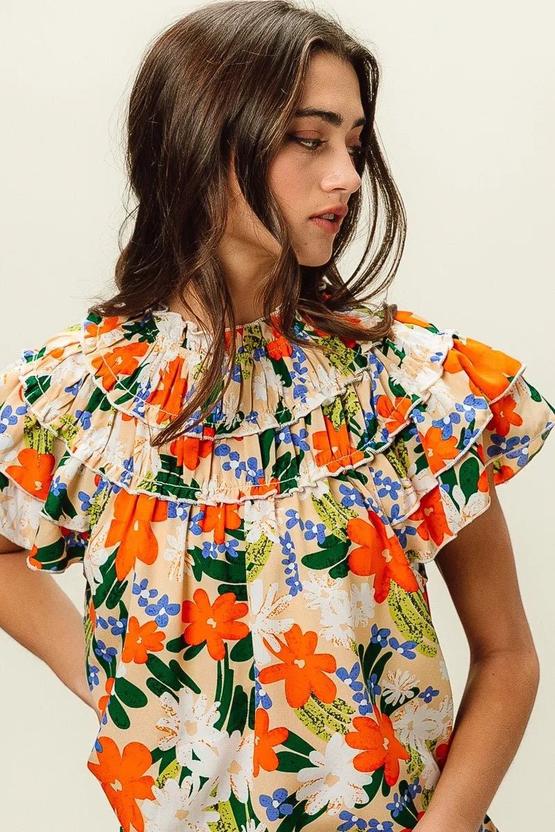 BiBi Multi Color Floral Print Woven Top for Women - Love Salve